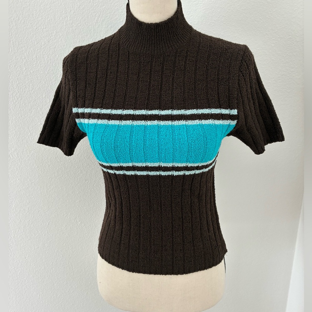 Vintage 90s Y2K Short Sleeve Mock Neck Terry Cloth Top